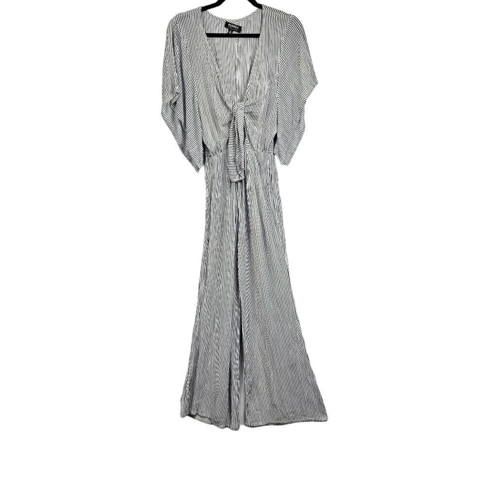 Audrey 3 Plus 1 Deep V Neck Tie Front Cut out Flutter Sleeve Wide Leg Jumpsuit
